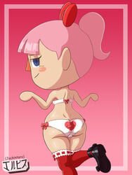 1girls 2020 alternate_version_available animal_crossing animal_crossing_girl ass ass_cleavage blue_eyes bow butt_crack fanart female female_only half-closed_eyes jackintaro joy_(jackintaro) light-skinned_female light_skin looking_at_viewer looking_back looking_back_at_viewer nintendo panties pantyshot pink_hair ponytail red_bow solo stockings tied_hair underwear villager_(animal_crossing)