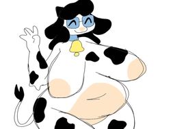 1girls anthro areolae bell belly big_belly big_breasts black_fur black_hair bovid bovine breasts chubby closed_eyes cow cow_bell cow_tail eyes_closed fat female female_only fur furry glasses hair happy horn horns nipples overweight pepper_(puppychan) puppychan simple_background smile solo spotted_fur tagme tail voluptuous white_background white_fur