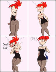 ass breasts busty cartoon_network comic dress_tug embarrassed female female_focus foster's_home_for_imaginary_friends frankie_foster hourglass_figure medium_breasts minidress no_bra pantyshot pantyshot_(standing) pussy red_hair slutty_outfit tagme tayuri vagina wardrobe_malfunction wide_hips