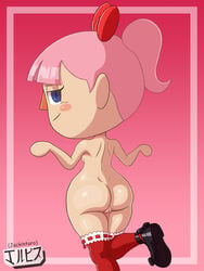 1girls 2020 alternate_version_available animal_crossing animal_crossing_girl ass blue_eyes bow fanart female female_only half-closed_eyes jackintaro joy_(jackintaro) light-skinned_female light_skin looking_at_viewer looking_back looking_back_at_viewer nintendo nude pink_hair ponytail pussy red_bow solo stockings tied_hair villager_(animal_crossing)