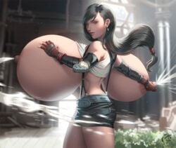 alternate_breast_size backboob belt big_breasts big_nipples dark_hair earrings elbow_gloves final_fantasy final_fantasy_vii gigantic_breasts glands_of_montgomery gloves huge_breasts huge_nipples hyper_breasts lactation lifted_shirt long_hair looking_at_viewer mangrowing milk milking nipple_grab red_eyes skirt smile solo solo_female squeezing_nipple suspenders tank_top tank_top_lift tifa_lockhart top_heavy