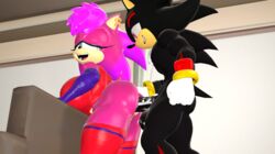 3d 3d_(artwork) big_ass big_penis black black_body black_fur ear_piercings from_behind looking_back nackey penis pink pink_body pink_fur sega shadonia shadow_the_hedgehog sonia_the_hedgehog sonic_(series) sonic_the_hedgehog_(series) sonic_underground spiked_hair