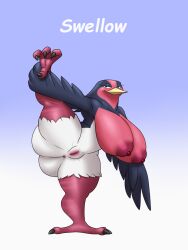 anthro anus areola ass beak big_butt biped breasts female flexible generation_3_pokemon genitals hi_res looking_at_viewer lurking_tyger nintendo nipples nude one_leg_up pokemon pokemon_(species) pupils pussy raised_leg simple_background smile solo splits spread_legs spreading standing swellow text thick_thighs vertical_splits vulva