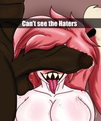 arkdemon balls ballsack big_breasts big_penis blush blush_lines blushing breasts can't_see_the_haters cant_see_the_haters caption cherri_bomb_(hazbin_hotel) cleavage dark-skinned_male dark_skin demon demon_girl demon_on_human duo english_text erection faceless_male fangs female freckles grey_skin hazbin_hotel hi_res huge_cock human human_on_humanoid interracial large_penis long_hair male male/female meme nude open_mouth open_smile pale-skinned_female penis penis_covering_eyes pink_hair pink_skin precum precum_drip selfie sharp_teeth smile straight sweat text tongue tongue_out vein veiny_penis vivienne_medrano white_skin