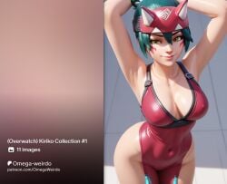 advertisement ai_generated collection green_hair kiriko_(overwatch) kiriko_kamori overwatch overwatch_2 patreon smile