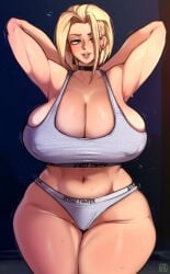 1girl 1girls almost_naked armpits arms_up big_hips big_thighs blonde blonde_female blonde_hair blue_eyes breasts breasts_bigger_than_head cammy_white collar curvaceous curvaceous_figure curves curvy curvy_body curvy_female curvy_figure female female_focus female_only hips huge_breasts large_breasts looking_at_viewer madheaven nipple_bulge seductive seductive_look smile smiling solo solo_female solo_focus street_fighter street_fighter_6 tank_top thick_thighs thighs tummy voluptuous voluptuous_female wide_hips wide_thighs