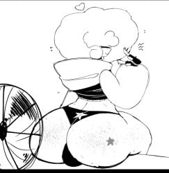 1boy ass_focus fanning_self fazzinart feminine_male fluffy_hair jayden_(fazzinart) male_only sitting star_(symbol) thick_ass thick_thighs