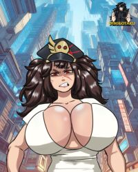 angry_face cobra_(oc) cyberpunk dark_skin female female_only friki8otaku huge_breasts original_character pov tomboy