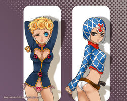 2girls ass bow_panties breasts female giorno_giovanna guido_mista human jojo's_bizarre_adventure momoko0418 no_pants panties pink_panties rule_63 shounen_jump side-tie_panties tagme vento_aureo white_panties