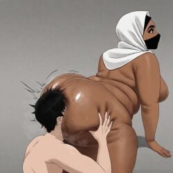 ai_generated arab arab_female arabian_female ass_eating ass_worship big_butt black_panties black_shorts dark-skinned_female death_by_snoo_snoo death_by_snu_snu dominant_female eating_ass face_mask fat_ass femdom gigantic_ass hijab hijabi huge_ass interracial malesub mask masked_female mature_female milf muslim muslim_female nude_female panties rimming slave sweat sweaty_butt twerking younger_male