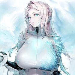 alpha_channel aqua_eyes arm_guards bodysuit braid braided_hair color female female_focus female_only forehead game_cg hair_intakes hair_on_shoulder hair_over_shoulder head_aside high_collar huge_breasts ice jam_(nandade) last_origin long_hair looking_at_viewer mnemosyne_(last_origin) pale-skinned_female pale_skin pale_skin_female single_braid slightly_open_mouth tight_bodysuit transparent_background upper_body white_bodysuit white_hair white_skin white_skinned_female