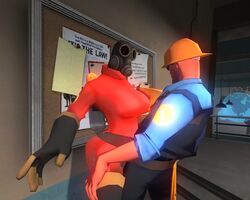 1boy 1girls 3d bald_male engineer engineer_(team_fortress_2) female fempyro garry's_mod human human_female human_male human_only male pyro pyro_(team_fortress_2) rule_63 sex straight team_fortress_2