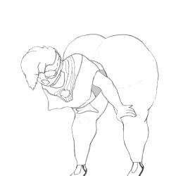 1femboy bottom_heavy_femboy huge_ass monochrome standing tagme_(artist) tagme_(character) tired_expression