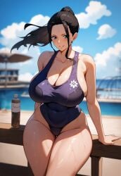 ai_due ai_generated black_hair blue_eyes blue_swimsuit breasts cleavage curvaceous curvaceous_body curves curvy curvy_body curvy_female curvy_figure curvy_milf female female_focus female_only hourglass_figure huge_breasts large_breasts milf nico_robin one_piece ponytail solo swimsuit thick_thighs thighs tied_hair voluptuous voluptuous_female