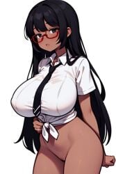 ai_generated big_breasts brown_body brown_hair kiwi_(character) kiwi_avatar kiwiim2 motoanexo red_glasses tie twitter twitter_user_oc twitter_username white_shirt youtube_hispanic youtuber