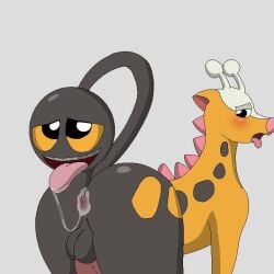 ass blush embarrassed furry girafarig licking licking_ass pokemon pokemon_(species) saliva selfcest spanky15 tail yuri