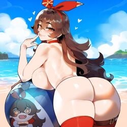 ai_generated amber_(genshin_impact) beach covering_breasts genshin_impact huge_ass huge_breasts imminent_sex looking_at_viewer naked novelai thiccwithaq_(ai_style) thick_thighs