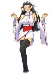 black_hair blush blushing_at_viewer chizuru_kagura king_of_fighters leg_stockings legs legwear priestess shoulders snk