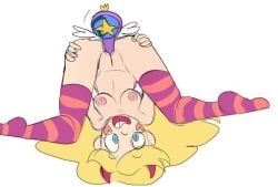 breasts hatokamek headwear heart_cheeks magic_wand naked_stockings pink_nipples spread_legs spreading star_butterfly star_vs_the_forces_of_evil striped_legwear upside-down vaginal_penetration white_background
