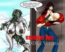 2girls alexia_ashford breasts capcom female female_only gun huge_breasts monster_girl multiple_girls nipples omac resident_evil resident_evil_code_veronica uncensored