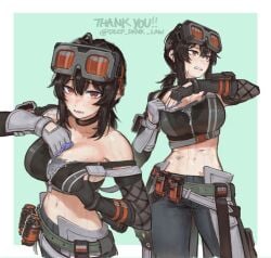1girls artist_request belly belly_button big_breasts black_hair blush blushing busty cleavage crop curves curvy dark_hair dirt dirty female female_only firearm goggles goggles_on_head grace_howard grenade gun guns halfbakelim hoyoverse huge_breasts large_breasts light-skinned_female light_skin mechanic mihoyo ponytail red_eyes sollim sollim(artist) sweat sweating sweaty tagme tagme_(artist) thin thin_waist tied_hair tight_clothes tight_clothing tomboy top tummy weapons zenless_zone_zero