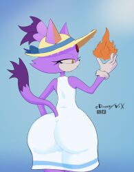 1girls anthro ass ass_in_dress big_ass blaze_the_cat blue_background bottom_heavy bubble_butt clothing dat_ass dress dweezyvox fat_ass feline female female_only fire furry furry_only hat huge_ass large_ass png solo sonic_(series) sonic_the_hedgehog_(series) sundress thick_ass thick_thighs wide_hips