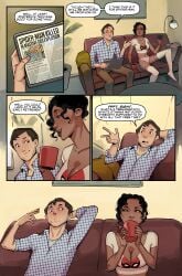 1boy 1girls black_hair brown_hair comic couple disclaimer english_text marvel marvel_cinematic_universe michelle_jones peter_parker spider-man spider-man_(series) stockings tablet