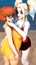 3d batman_(series) beach chubby crossover dc dc_comics gunchapred harley_quinn harley_quinn_(multiversus) multiversus reds_light_district scooby-doo scooby-doo_(series) source_filmmaker swimsuit tagme velma_dinkley velma_dinkley_(multiversus)