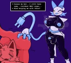 android anthro areola ass big_breasts big_penis blush bodily_fluids breasts butt_grab darkner deltarune dialogue dialogue_box domestic_cat duo felid feline felis floating_hands genitals gynomorph gynomorph/male hand_on_butt intersex intersex/male machine male mammal nipples one_eye_closed penis robot sweat tail tasque_manager undertale_(series) vroorv