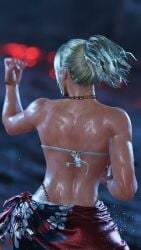 1girls 3d back back_view blonde_hair female female_only fully_clothed lidia_sobieska muscular muscular_female screencap solo tekken tekken_8 wet