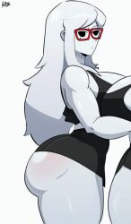 ai_generated big_ass big_breasts crop_top gym_uniform kiwi_(character) kiwi_avatar kiwiim2 motoanexo muscular_female red_glasses twitter_user_oc twitter_username white_hair white_skin youtube_hispanic youtuber