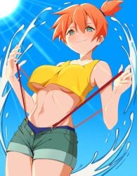 1girls female female_only human jeans_shorts kasumi_(pokemon) nude pokemon shorts solo