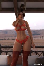 1girls 3d big_breasts crotchless_panties dead_or_alive fatal_fury female_pubic_hair impish3d king_of_fighters lingerie looking_at_viewer mai_shiranui nipples pinup pubic_hair pussy snk solo stockings