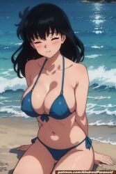 ai_generated aindroidparanoid beach big_breasts bikini black_hair breasts breasts_out cameltoe cleavage covered_nipples inuyasha kagome_higurashi narrow_waist navel nipples outdoors slim_waist stable_diffusion swimsuit taller_girl tits_out topless yellow_eyes