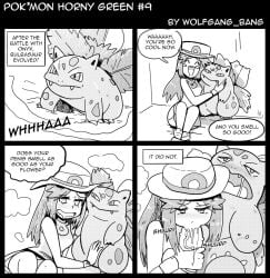 1boy 1girls anime blowjob comic english_text hentai ivysaur leaf_(pokemon) manga monochrome pokeharlot pokemon pokemon_frlg pokephilia speech_bubble text waifu wolfgang_bang wolfrad_senpai