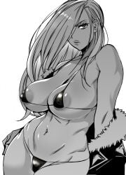 1girls areolae artist_request bikini female female_only fullmetal_alchemist hair_over_one_eye jacket light-skinned_female light_skin long_hair micro_bikini monochrome nipples olivier_mira_armstrong