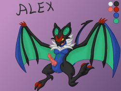 bat black_body blue_body claws dragon feral freetao fur generation_6_pokemon genitals looking_at_viewer male mammal model_sheet mythological_creature mythological_scalie mythology nintendo noivern penis pokemon pokemon_(species) scalie solo spread_wings white_body white_fur wings yellow_eyes