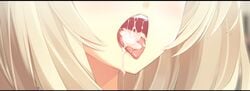 ashishun blonde_hair blush close-up cum cum_in_mouth face female game_cg highres kokonoka nose open_mouth primal_x_hearts sasorigatame short_hair tongue