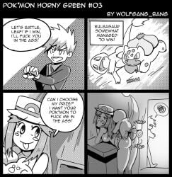 1girls 2boys anime blue_(pokemon) bulbasaur charmander cheating comic cucked_by_pokemon cuckold cuckolding english_text hentai leaf_(pokemon) manga monochrome netorare ntr pokeharlot pokemon pokemon_battle pokemon_frlg pokephilia text waifu wolfgang_bang wolfrad_senpai