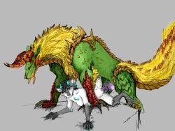 animal_genitalia animal_penis anthro anthro_on_feral capcom digital_media_(artwork) duo fanged_wyvern female female_penetrated feral genitals jeffusherb knot male male/female male_penetrating monster_hunter penetration penis pixel_(artwork) zinogre zoophilia