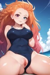 1girls ai_generated big_breasts heterochromia high_resolution league_of_legends one-piece_swimsuit pussy solo_female swimsuit tagme wardens zoe_(league_of_legends)