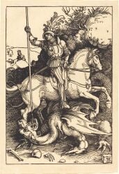 16th_century absurd_res albrecht_durer ambiguous_gender ancient_art animal_genitalia animal_penis armor black_and_tan black_line_art bone cc0 claws clothed clothing creative_commons crown dragon equid equine equine_genitalia equine_penis european_mythology feet feral fingers fully_clothed genitals group headgear helmet hi_res holding_melee_weapon holding_object holding_polearm holding_spear holding_weapon hooves horse human imminent_death killing knight long_neck male mammal melee_weapon membrane_(anatomy) membranous_wings mythological_creature mythological_scalie mythology open_mouth outside penis polearm rib_cage riding rock saddle saint_george scalie sharp_teeth side_view simple_background skull snout spear tail tan_background teeth toe_claws toes trio_focus warrior weapon western_dragon wings woodcut