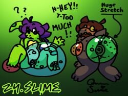 absurd_res anthro anus big_breasts blue_slime blush breasts brown_hair confusion deltarune dinosaur doggy_style duo featureless_chest female flat_chested freckled_face freckled_hips freckles from_behind_position genitals goo_creature green_body green_slime green_spots hair hi_res kinktober kinktober_2024 kneeling large_insertion lizard long_hair long_tail looking_at_own_butt looking_back messy_hair orange_slime overwhelmed penetration prehistoric_species purple_body purple_hair pussy queen_susie red_slime reptile scalie sex sharp_teeth signature sitting sitting_on_butt slightly_chubby slime slime_in_ass slime_in_pussy slime_sex spots spread_anus spread_pussy spreading susie_(deltarune) tail teeth text thick_thighs trixie_(queen_susie) undertale_(series) yellow_eyes yellow_sclera yellow_teeth yellow_underbelly