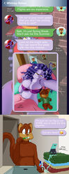 1boy 1girls amber_eyes anthro areola areolae bed big_breasts bra breasts brown_hair busty chubby comic feline female fur furry jonathan_ponikvar male peter_and_company peter_and_whitney peter_ponikvar pillow purple_fur voluptuous whitney_ponikvar