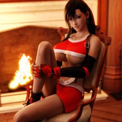 1girls 3d adeptusinfinitus big_breasts black_hair blender christmas earrings female female_only final_fantasy final_fantasy_vii legs miniskirt sitting smile solo thighs tifa_lockhart underboob