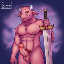 boldardt bovine furry furry_only horny kennim male male_only minotaur nude nude_male original_character penis sword warrior