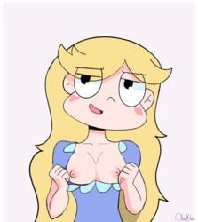 animated blonde_hair exposed_breasts exposing_chest flashing heart_cheeks long_hair loop night_gown nipples ohiekhe pajamas small_breasts star_butterfly star_vs_the_forces_of_evil white_background