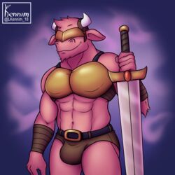 armor boldardt furry furry_only kennim male male_only minotaur original_character sword underwear warrior