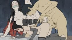 1boy 2girls areolae bamboo barefoot bent_over black_hair black_socks blush boruto:_naruto_next_generations breasts carrying closed_eyes crossover cunnilingus demon_slayer doggy_style feet female kamado_nezuko kimetsu_no_yaiba kneeling konohagakure_symbol leaning_back leg_warmers legwear licking licking_pussy long_hair lying male moaning multicolored_hair multiple_girls muzzle_(object) naruto naruto_(series) nipples oral original_character penetration penis pubic_hair red_hair sarada_uchiha sex short_hair sitting sitting_on_person small_breasts socks source_request standing stockings temon thigh_socks thighhighs threesome toeless_legwear toes two_tone_hair vaginal_penetration