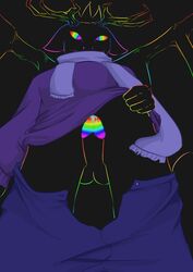 deer dick furry furry_only lifting_clothing male male_only male_presenting oc original original_character penis precum presenting rainbow void yiff